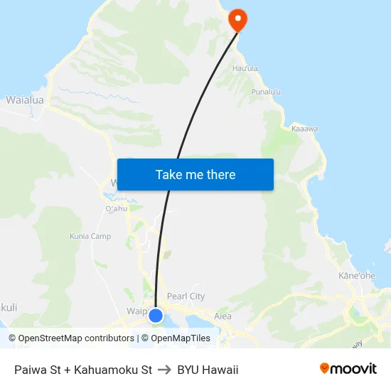 Paiwa St + Kahuamoku St to BYU Hawaii map