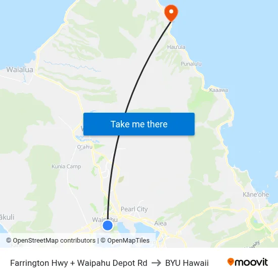 Farrington Hwy + Waipahu Depot Rd to BYU Hawaii map