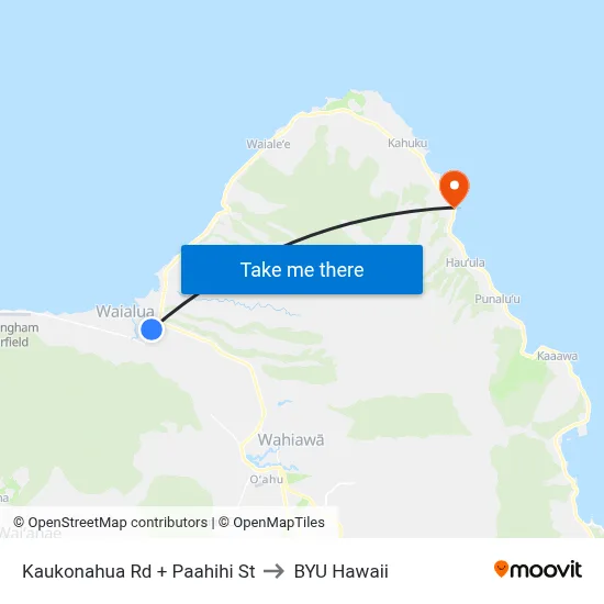 Kaukonahua Rd + Paahihi St to BYU Hawaii map
