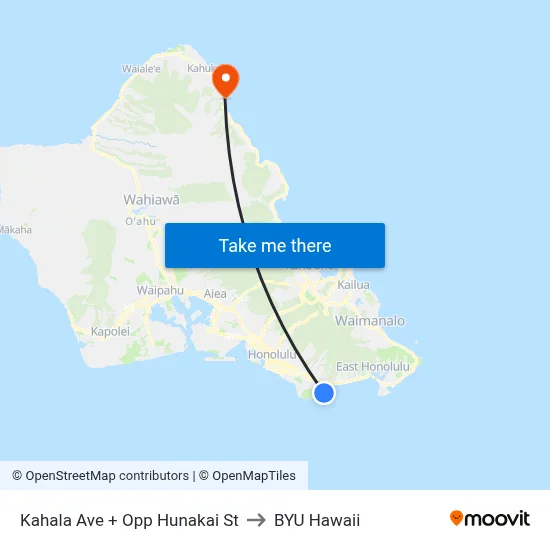 Kahala Ave + Opp Hunakai St to BYU Hawaii map