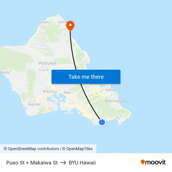 Pueo St + Makaiwa St to BYU Hawaii map