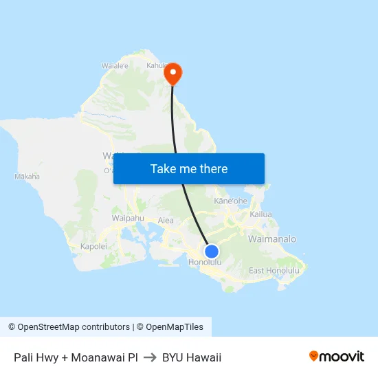 Pali Hwy + Moanawai Pl to BYU Hawaii map