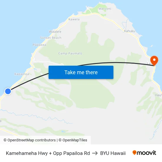 Kamehameha Hwy + Opp Papailoa Rd to BYU Hawaii map