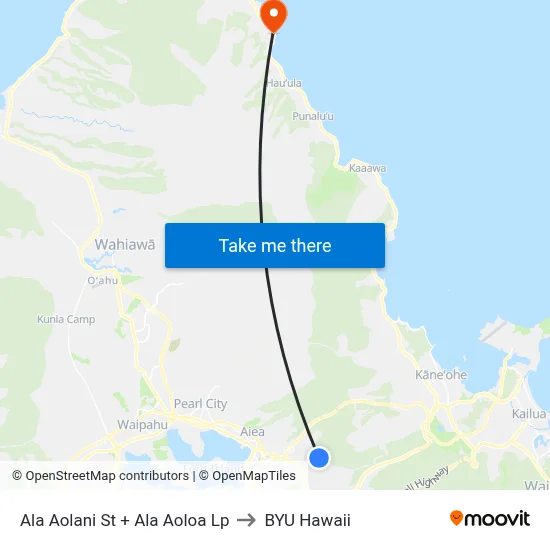 Ala Aolani St + Ala Aoloa Lp to BYU Hawaii map