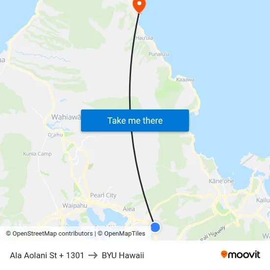 Ala Aolani St + 1301 to BYU Hawaii map