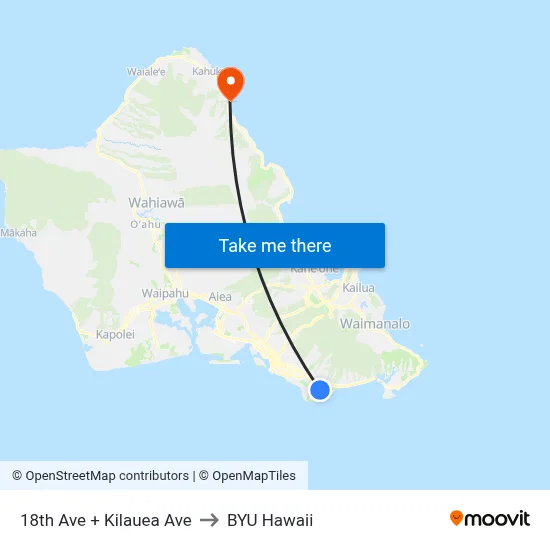 18th Ave + Kilauea Ave to BYU Hawaii map