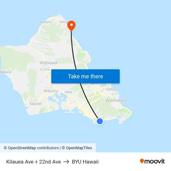 Kilauea Ave + 22nd Ave to BYU Hawaii map