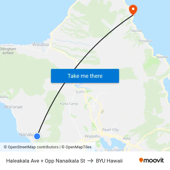 Haleakala Ave + Opp Nanaikala St to BYU Hawaii map