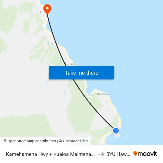 Kamehameha Hwy + Kualoa Maintenance to BYU Hawaii map