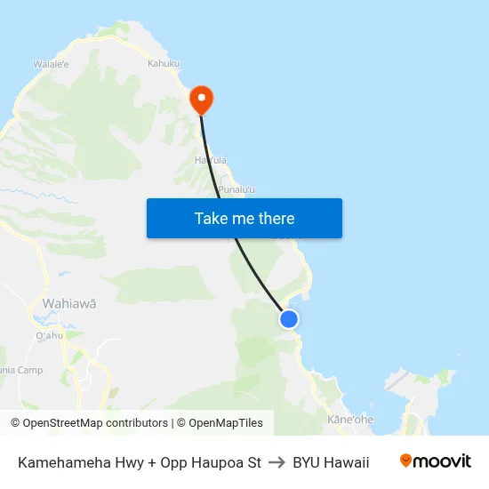 Kamehameha Hwy + Opp Haupoa St to BYU Hawaii map