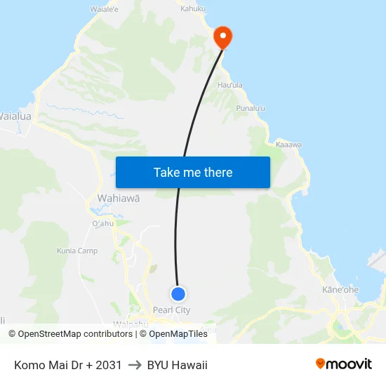 Komo Mai Dr + 2031 to BYU Hawaii map