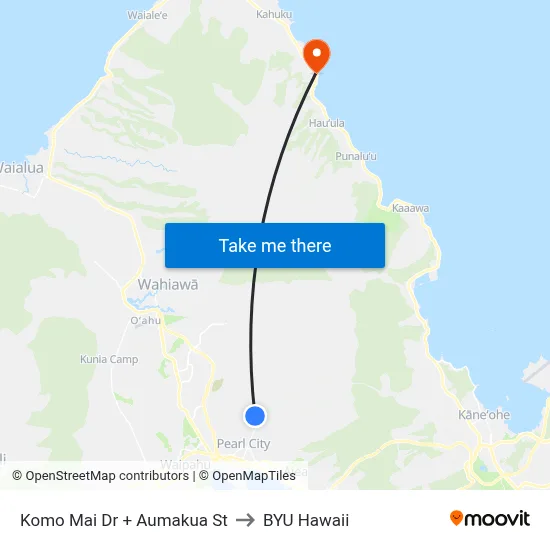 Komo Mai Dr + Aumakua St to BYU Hawaii map