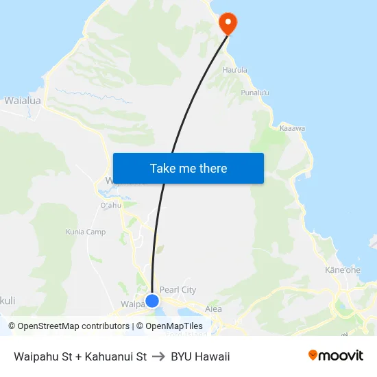 Waipahu St + Kahuanui St to BYU Hawaii map