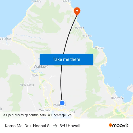 Komo Mai Dr + Hoohai St to BYU Hawaii map