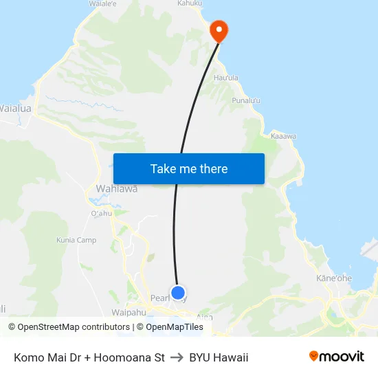 Komo Mai Dr + Hoomoana St to BYU Hawaii map