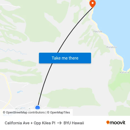 California Ave + Opp Kilea Pl to BYU Hawaii map