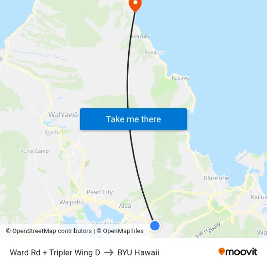 Ward Rd + Tripler Wing D to BYU Hawaii map