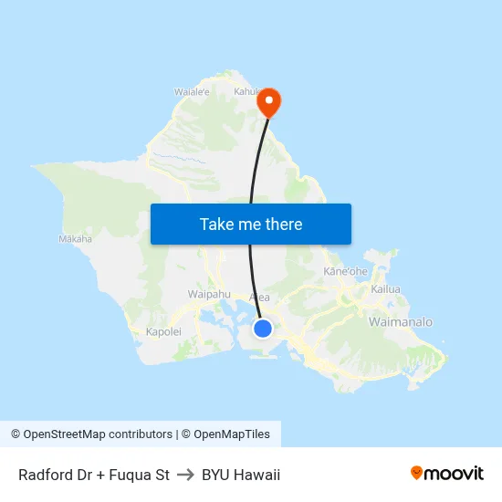 Radford Dr + Fuqua St to BYU Hawaii map