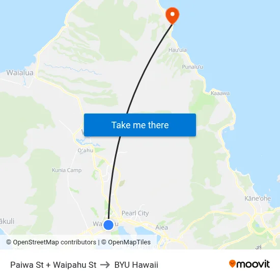 Paiwa St + Waipahu St to BYU Hawaii map
