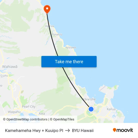 Kamehameha Hwy + Kuuipo Pl to BYU Hawaii map