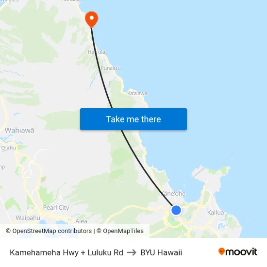 Kamehameha Hwy + Luluku Rd to BYU Hawaii map