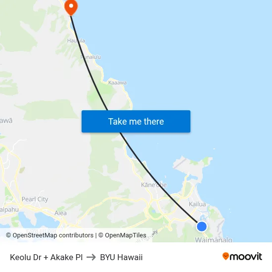 Keolu Dr + Akake Pl to BYU Hawaii map