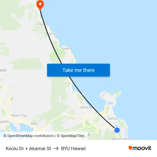 Keolu Dr + Akamai St to BYU Hawaii map