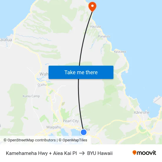 Kamehameha Hwy + Aiea Kai Pl to BYU Hawaii map