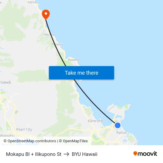 Mokapu Bl + Ilikupono St to BYU Hawaii map