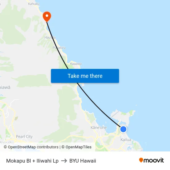 Mokapu Bl + Iliwahi Lp to BYU Hawaii map