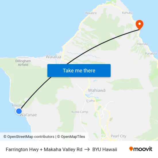 Farrington Hwy + Makaha Valley Rd to BYU Hawaii map
