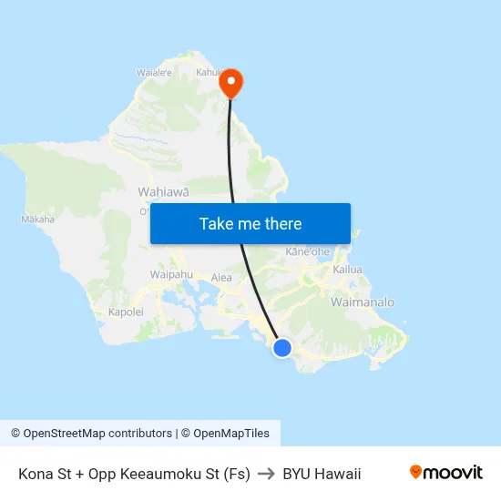 Kona St + Opp Keeaumoku St (Fs) to BYU Hawaii map