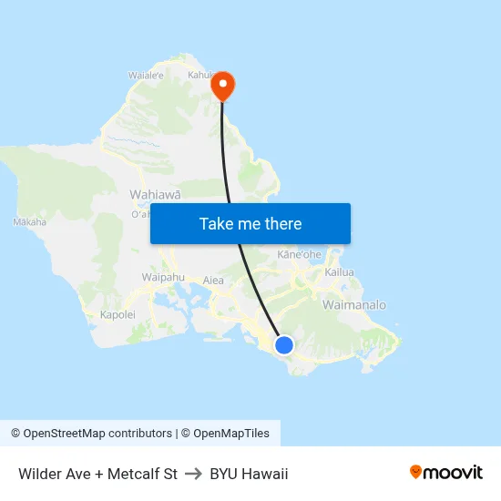 Wilder Ave + Metcalf St to BYU Hawaii map