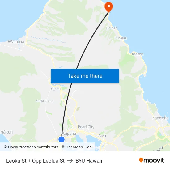 Leoku St + Opp Leolua St to BYU Hawaii map