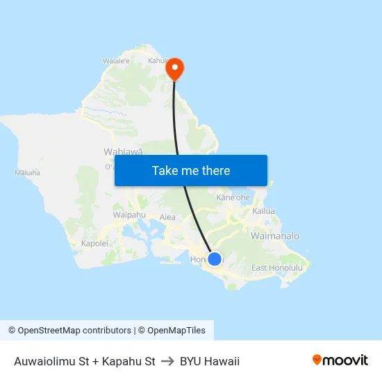 Auwaiolimu St + Kapahu St to BYU Hawaii map