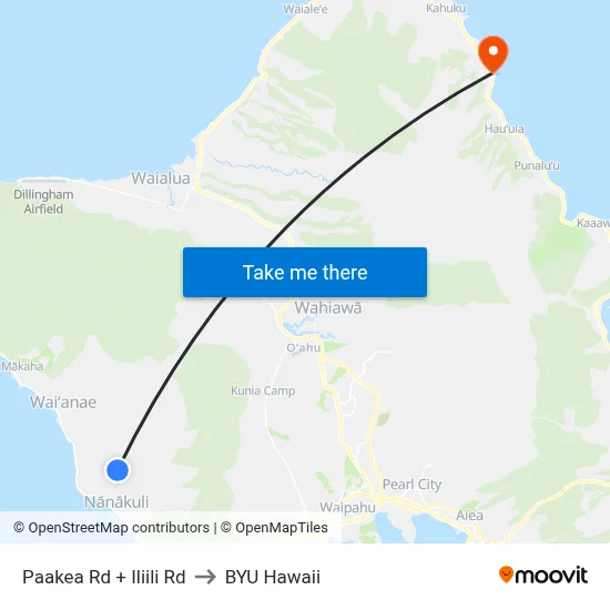 Paakea Rd + Iliili Rd to BYU Hawaii map