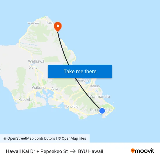 Hawaii Kai Dr + Pepeekeo St to BYU Hawaii map