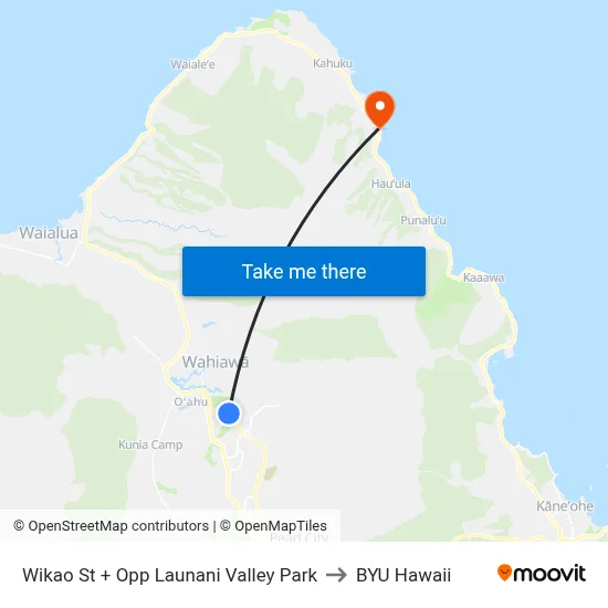 Wikao St + Opp Launani Valley Park to BYU Hawaii map