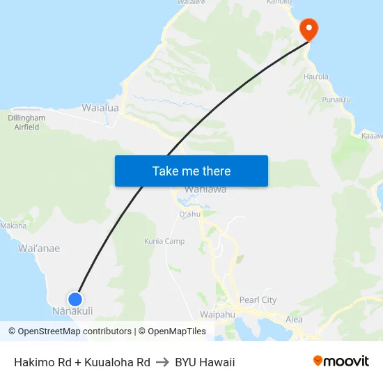 Hakimo Rd + Kuualoha Rd to BYU Hawaii map