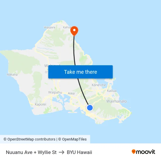 Nuuanu Ave + Wyllie St to BYU Hawaii map