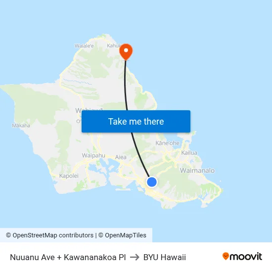 Nuuanu Ave + Kawananakoa Pl to BYU Hawaii map