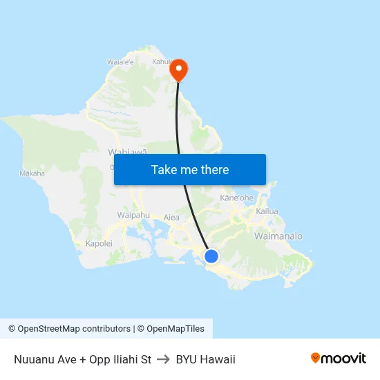 Nuuanu Ave + Opp Iliahi St to BYU Hawaii map