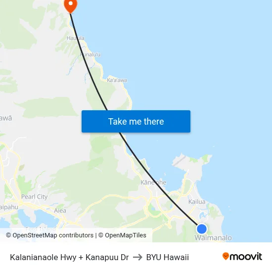 Kalanianaole Hwy + Kanapuu Dr to BYU Hawaii map