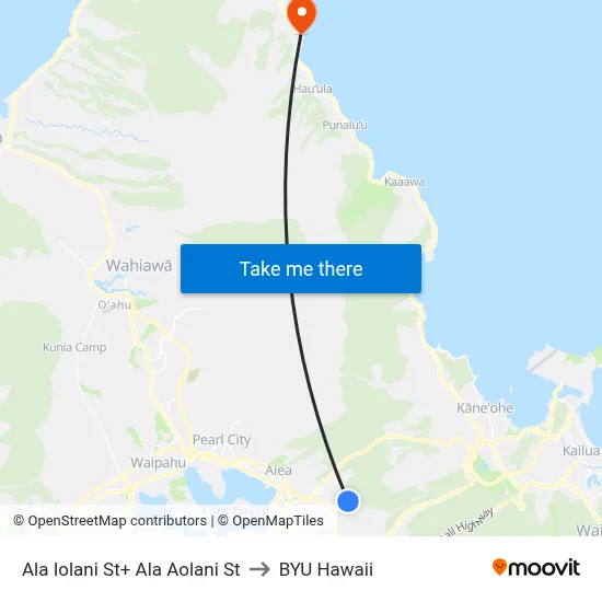 Ala Iolani St+ Ala Aolani St to BYU Hawaii map