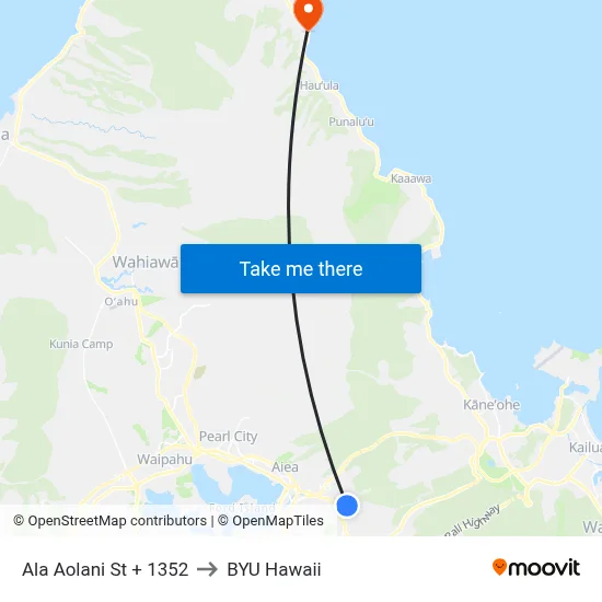Ala Aolani St + 1352 to BYU Hawaii map