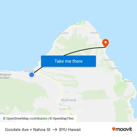 Goodale Ave + Nahoa St to BYU Hawaii map