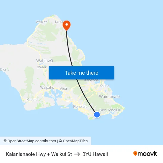 Kalanianaole Hwy + Waikui St to BYU Hawaii map
