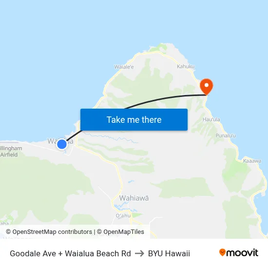 Goodale Ave + Waialua Beach Rd to BYU Hawaii map