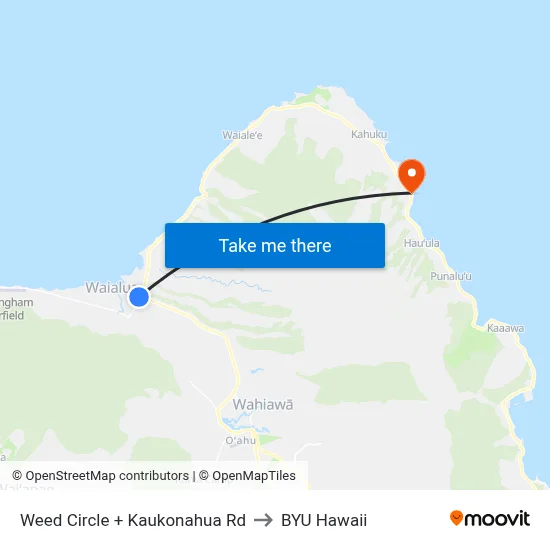 Weed Circle + Kaukonahua Rd to BYU Hawaii map
