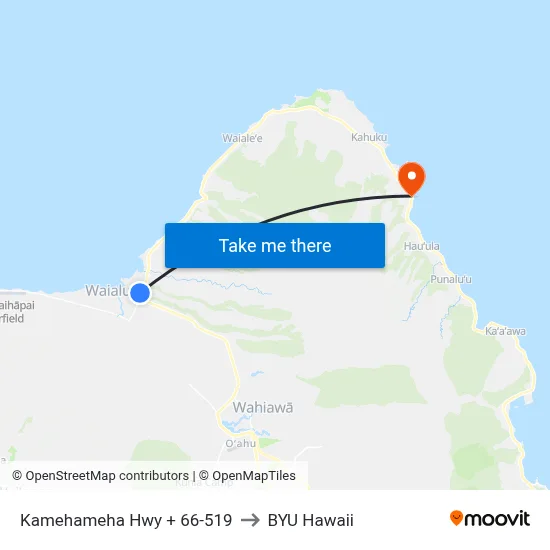 Kamehameha Hwy + 66-519 to BYU Hawaii map